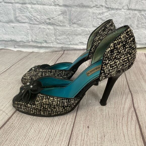 Steven madden black and white tweed open toe high heels sz 7.5 - Picture 1 of 11